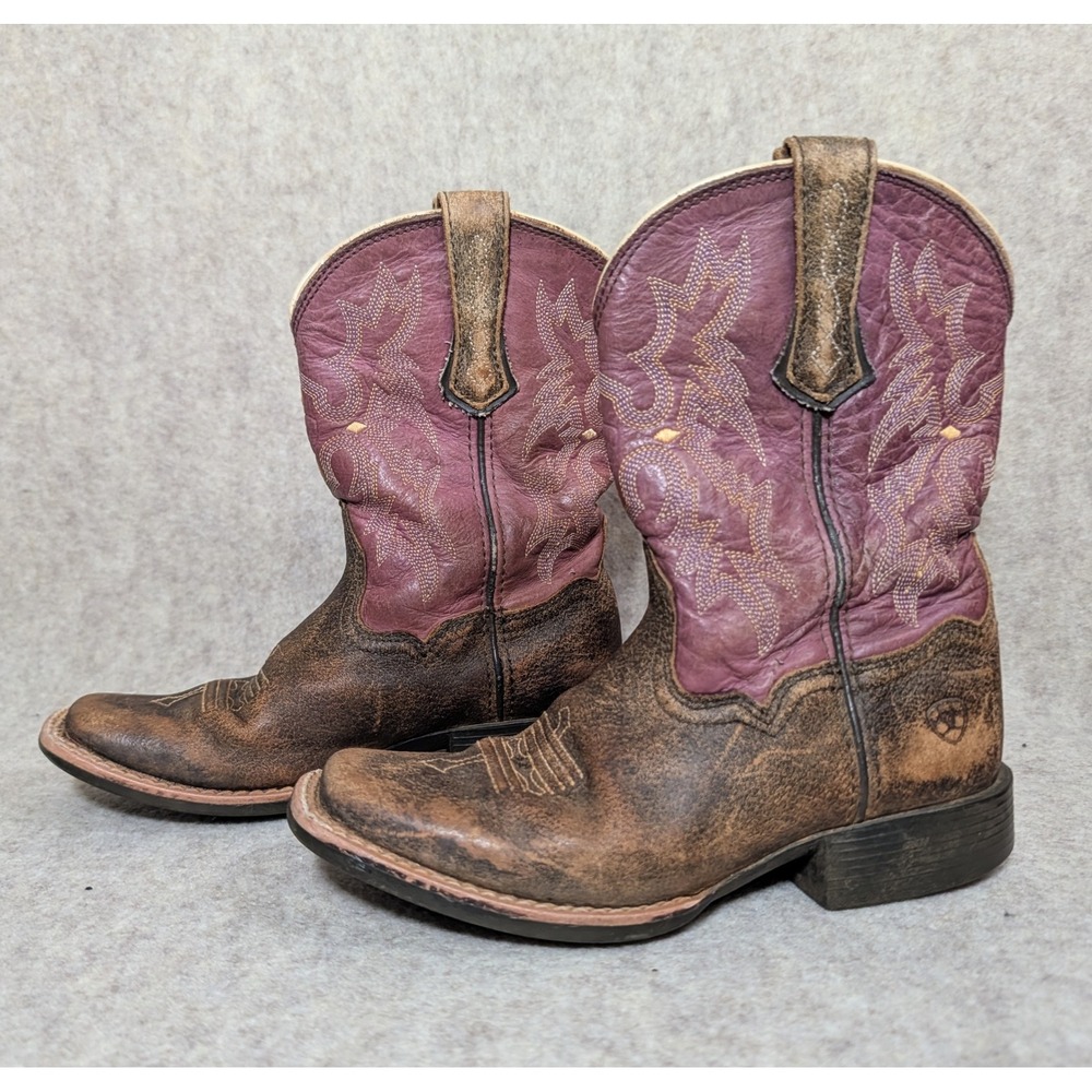 Ariat Kids Fatbaby Western Boot Distressed Brown Purple Leather 10015390 Size 13